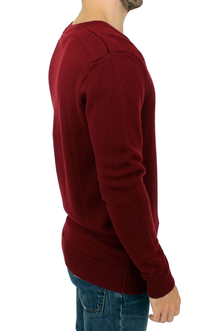 Elegant V-Neck Bordeaux Wool Sweater