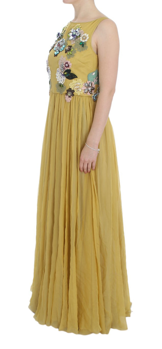 Enchanting Yellow Silk Floral Appliqu&#233; Gown
