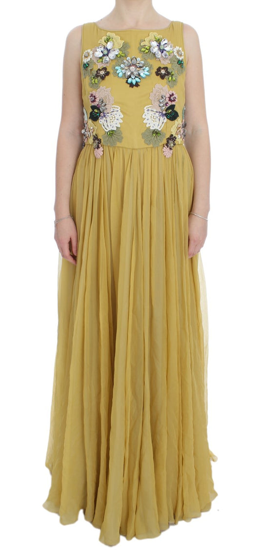 Enchanting Yellow Silk Floral Appliqu&#233; Gown