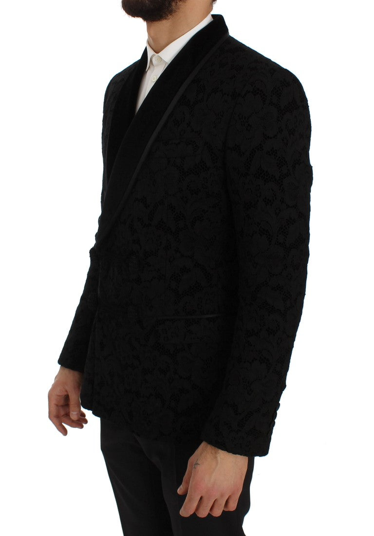 Black Floral Ricamo Slim Blazer Jacket