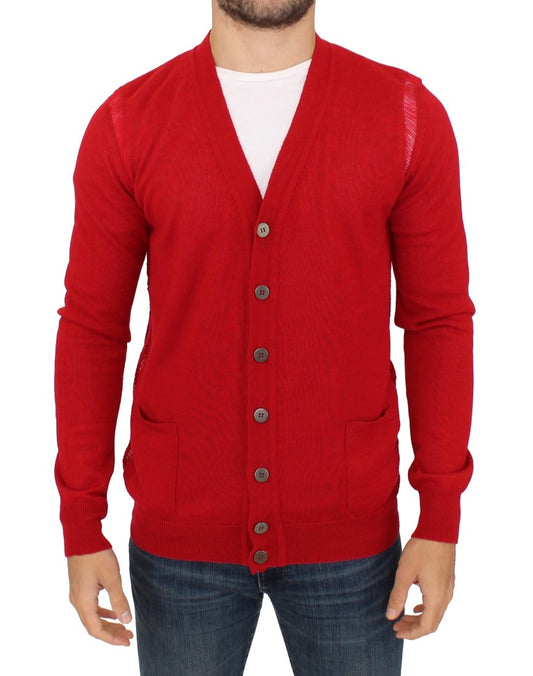 Elegant Red Wool Blend Cardigan Sweater