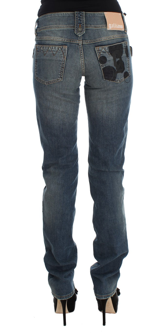 Blue Wash Cotton Blend Slim Fit Bootcut Jeans