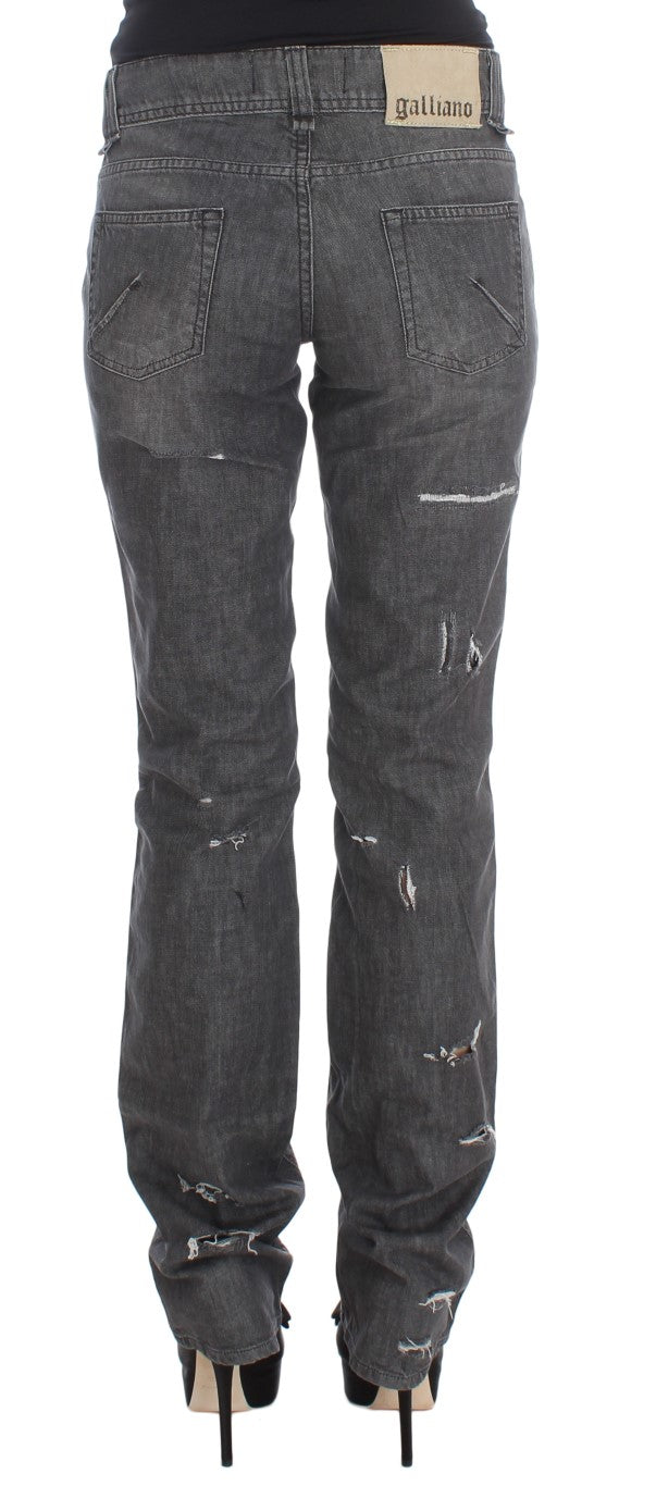 Gray Wash Cotton Torn Straight Fit Jeans