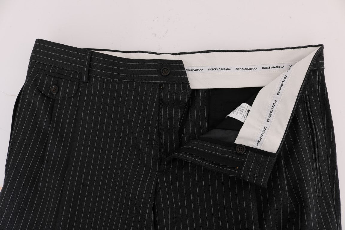 Elegant Gray Striped Dress Trousers