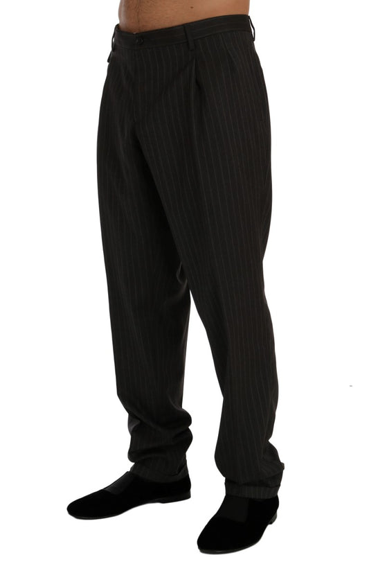 Elegant Gray Striped Wool Trousers