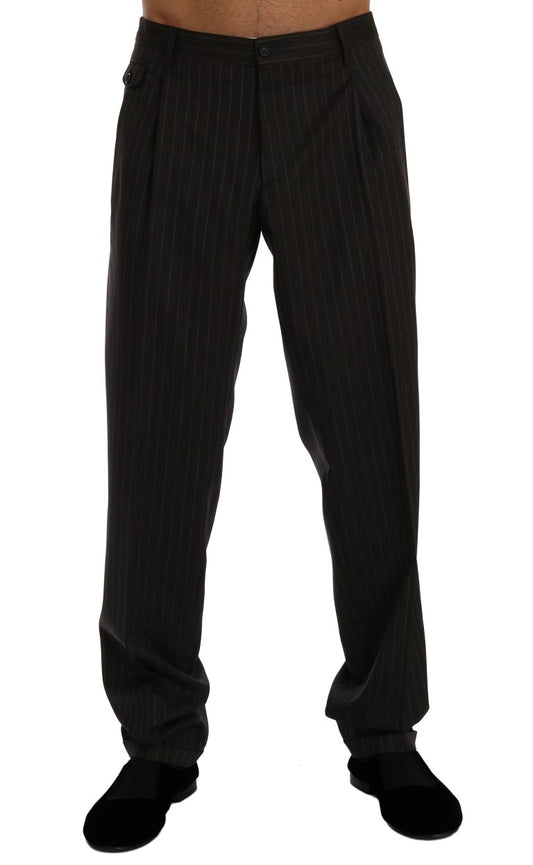 Elegant Gray Striped Wool Trousers