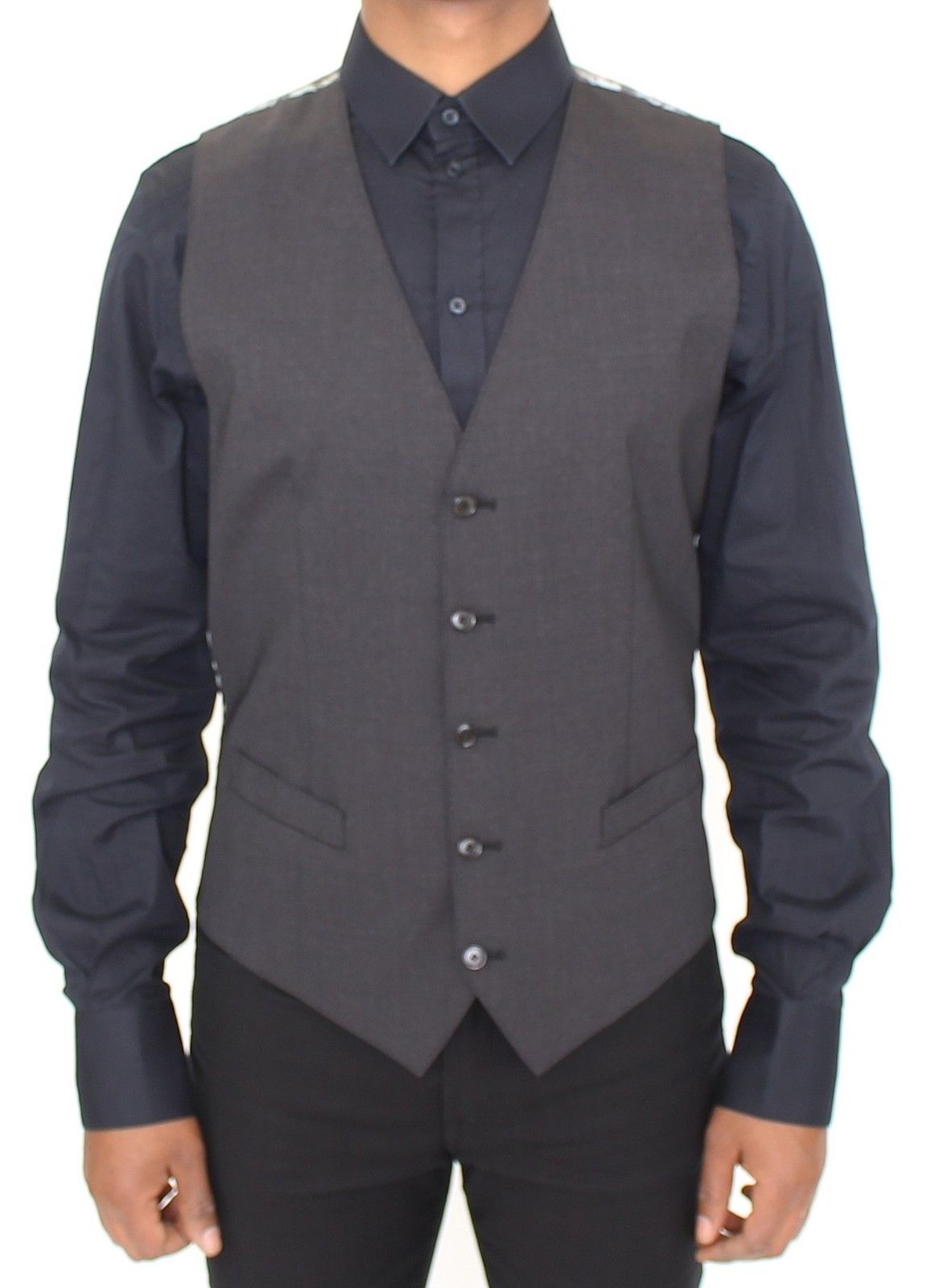 Gray Wool Stretch Dress Vest Blazer