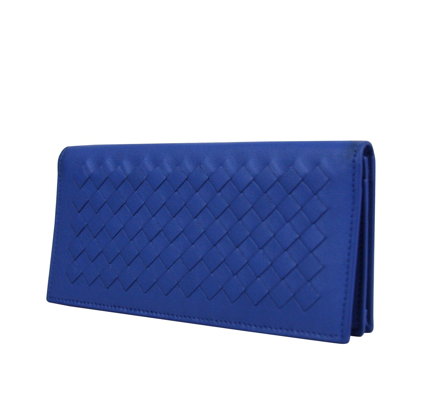 Bottega Veneta Men's Intercciaco Blue Leather Woven Long Bifold Wallet