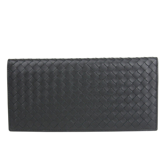 Bottega Veneta Unisex Intercciaco Woven Black Leather Long wallet