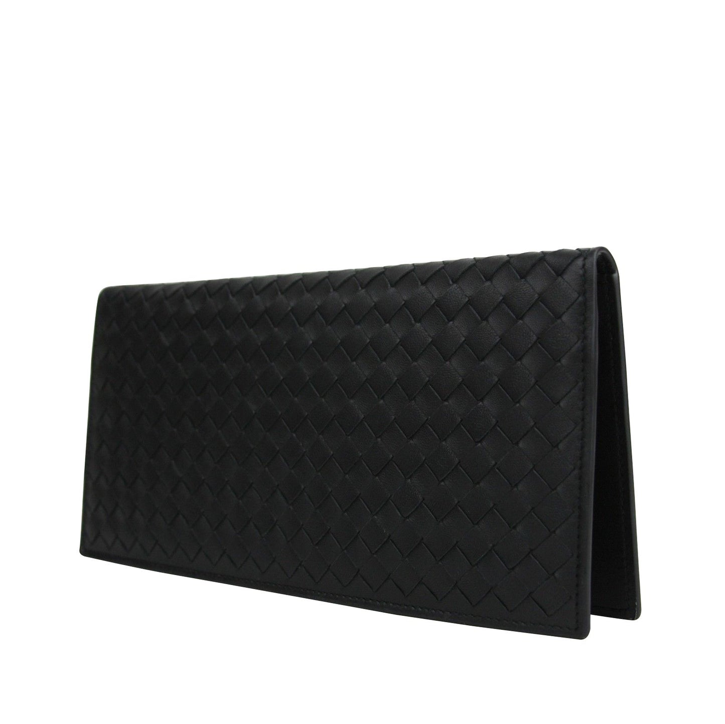 Bottega Veneta Unisex Intercciaco Woven Black Leather Long wallet