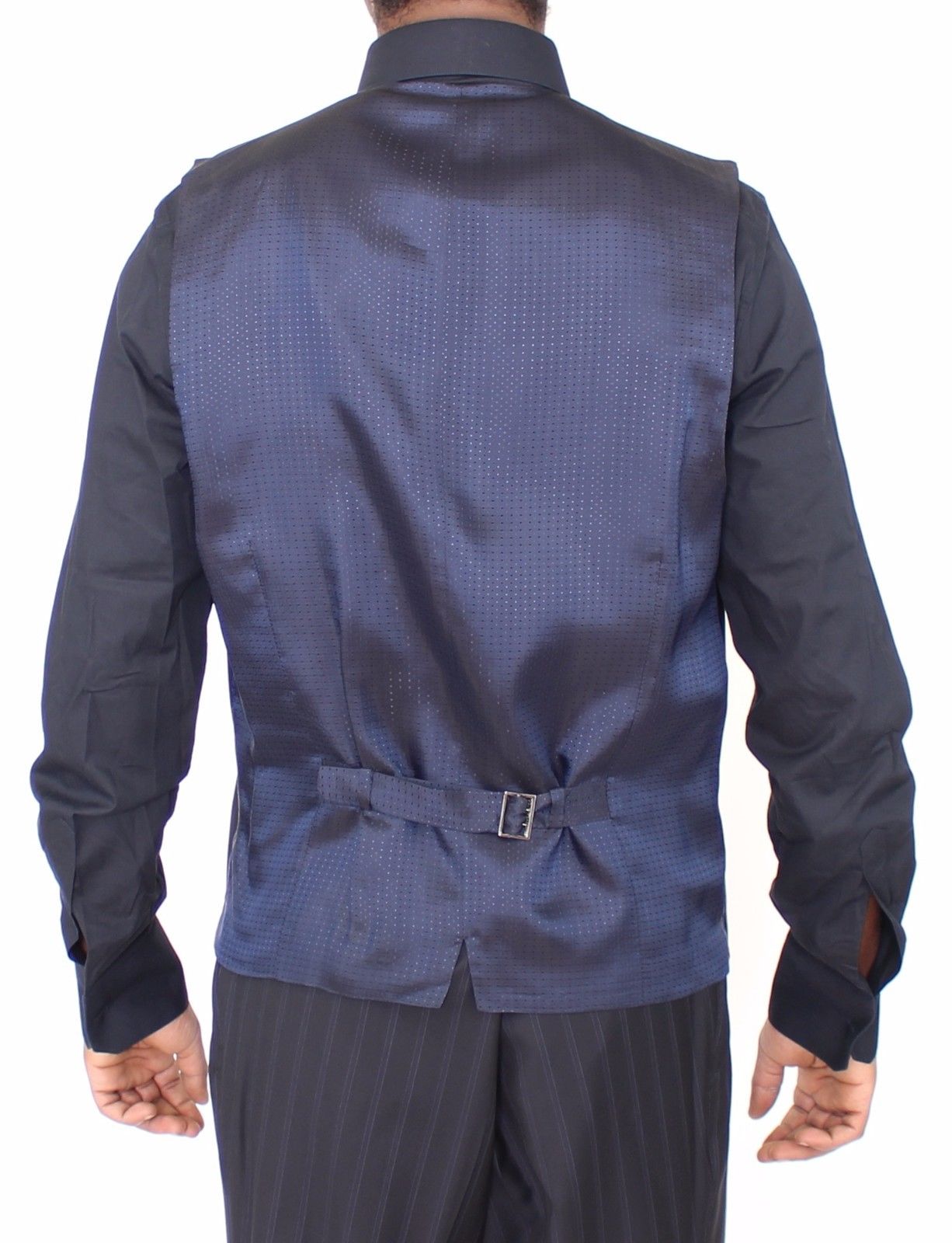 Elegant Blue Striped Wool Dress Vest