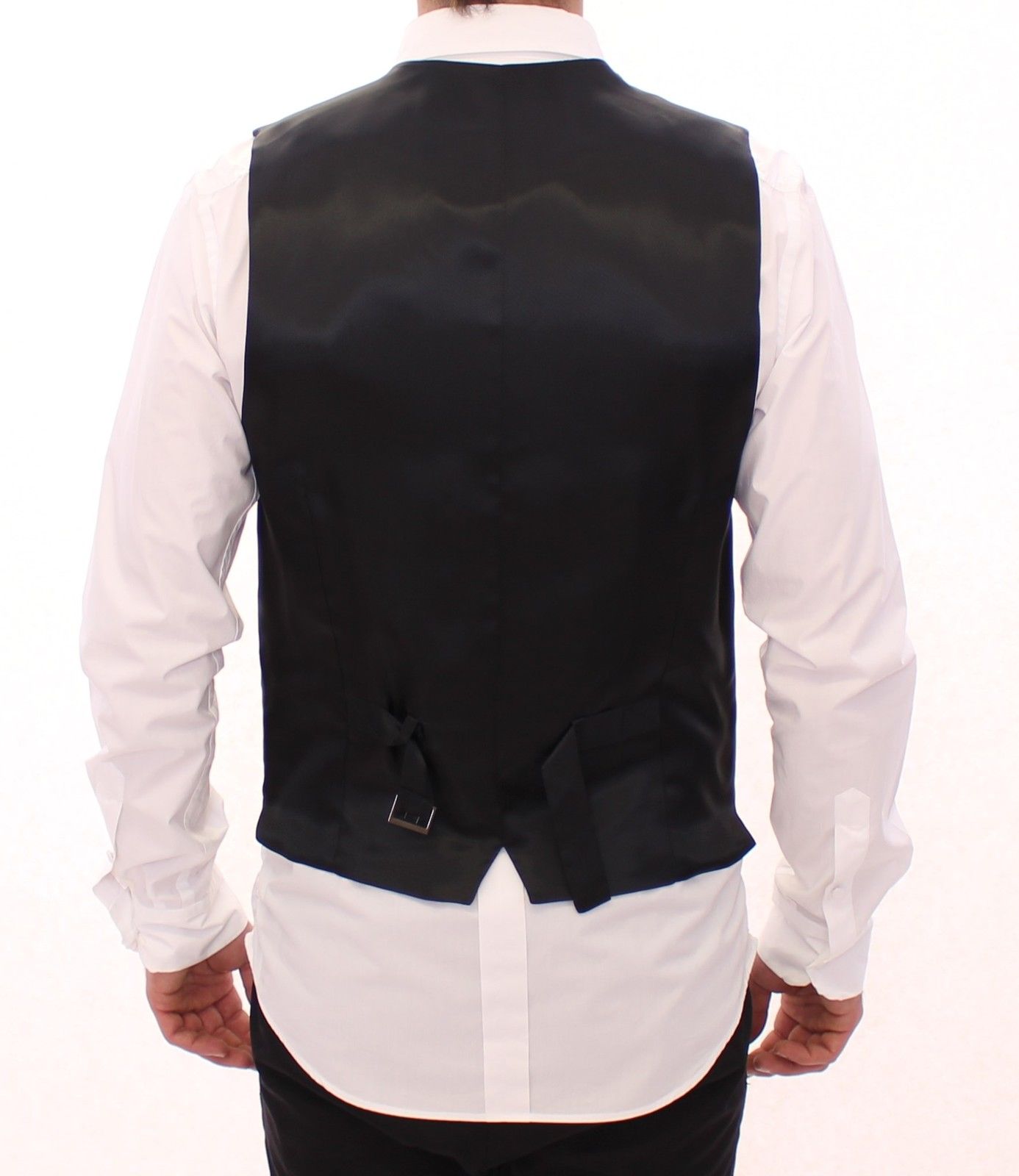 Elegant Black Striped Wool Dress Vest