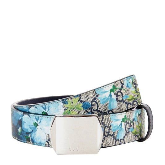Gucci Unisex Silver Buckle Blue GG Supreme Coated Canvas Belt