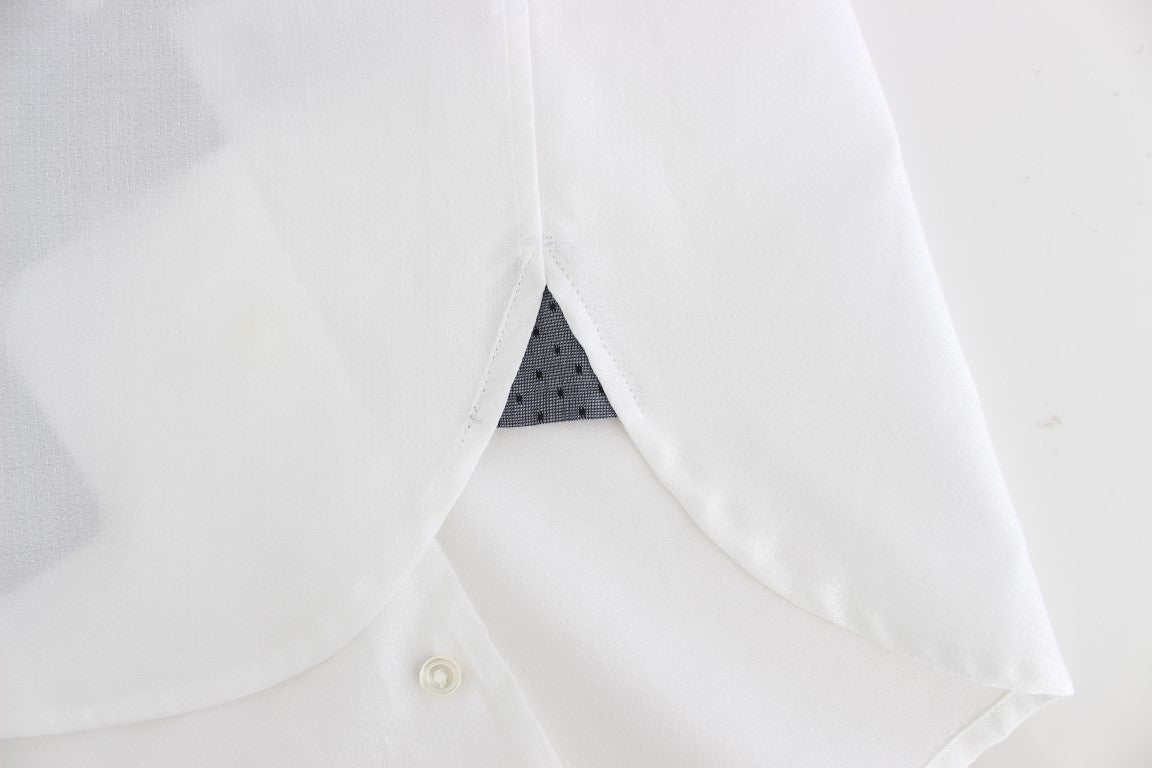 White Gray Dotted Cotton Casual Shirt