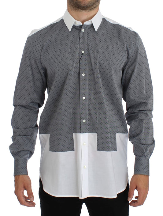 Elegant White & Gray Dotted Cotton Shirt