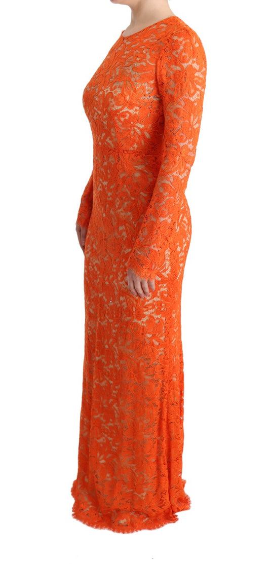Elegant Long-Sleeve Full-Length Orange Sheath Dress