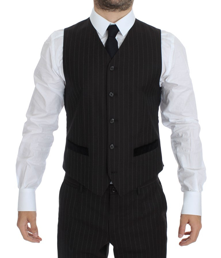 Elegant Brown Striped Three-Piece Tuxedo