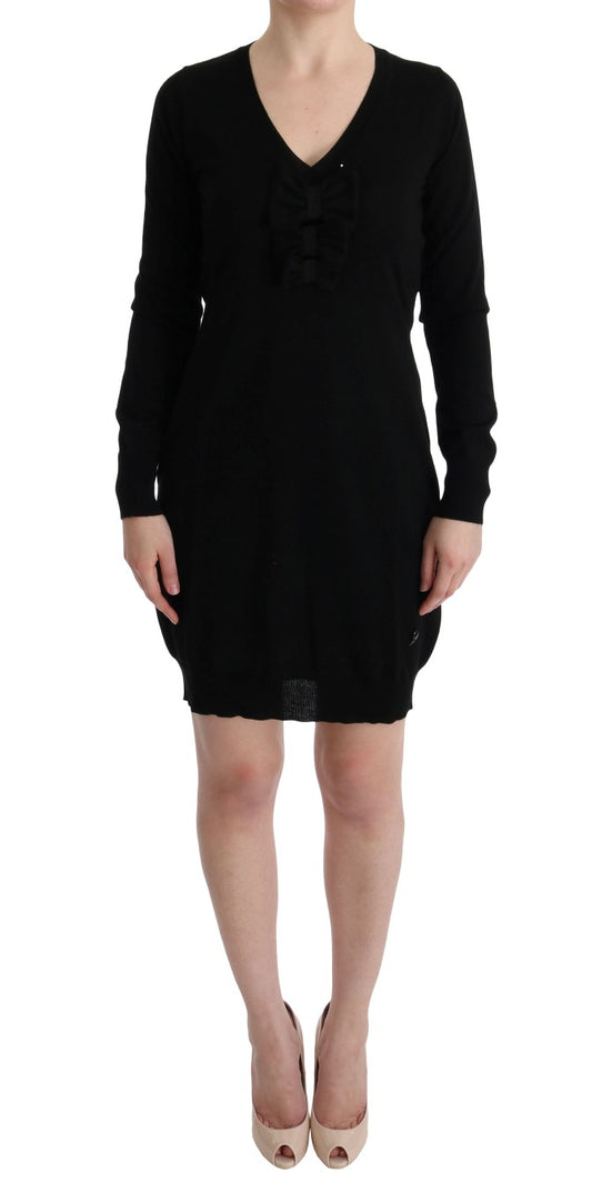 Elegant Black Wool Shift Dress