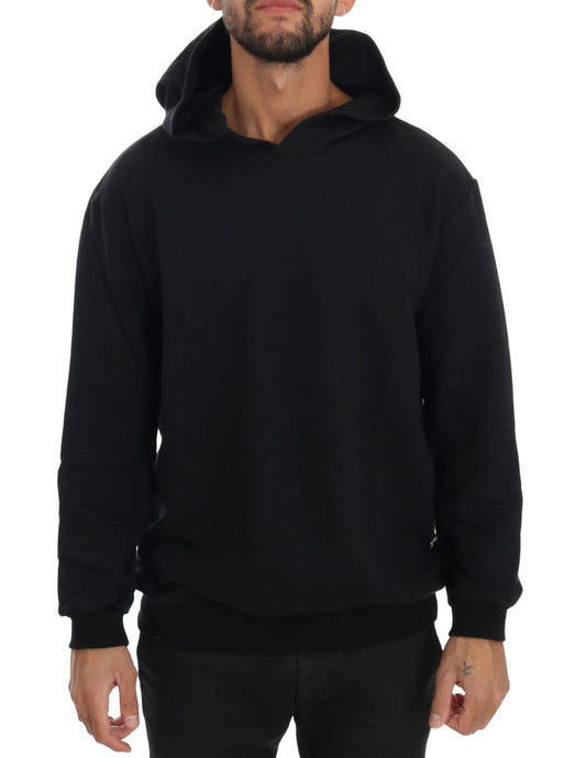 Elegant Black Cotton Hooded Sweater