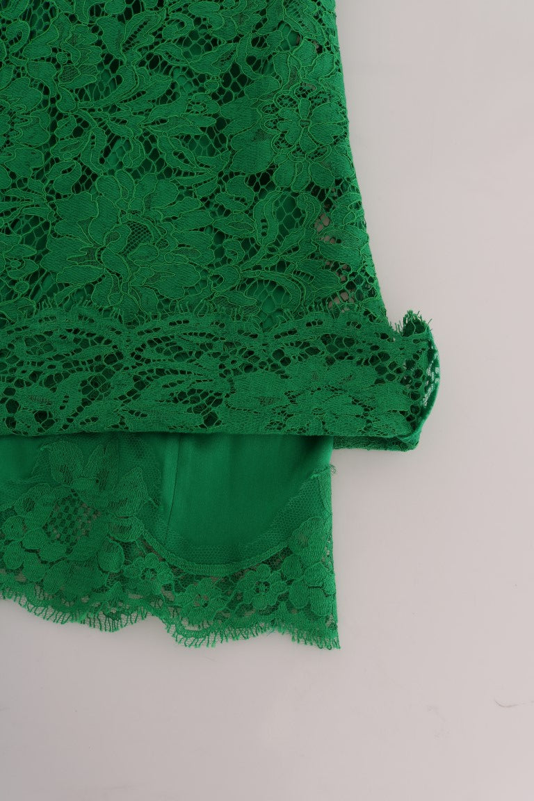 Elegant Green Floral Lace Sleeveless Blouse