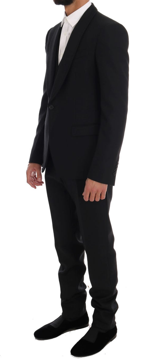 Elegant Black Wool 3-Piece Slim Fit Suit