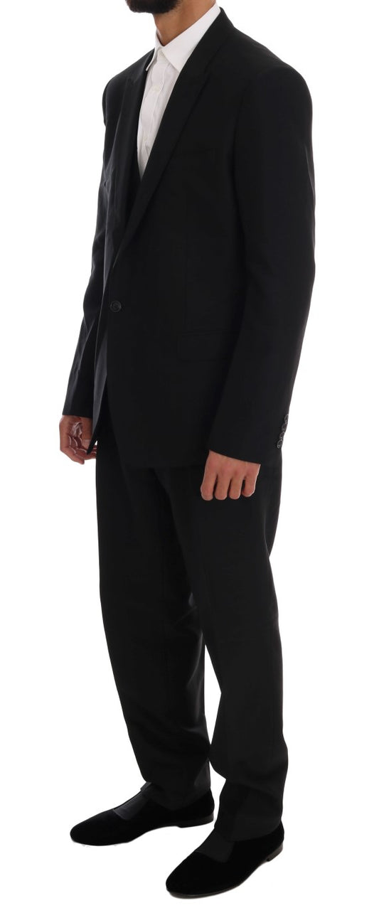 Elegant Black Slim Fit Three Piece Suit