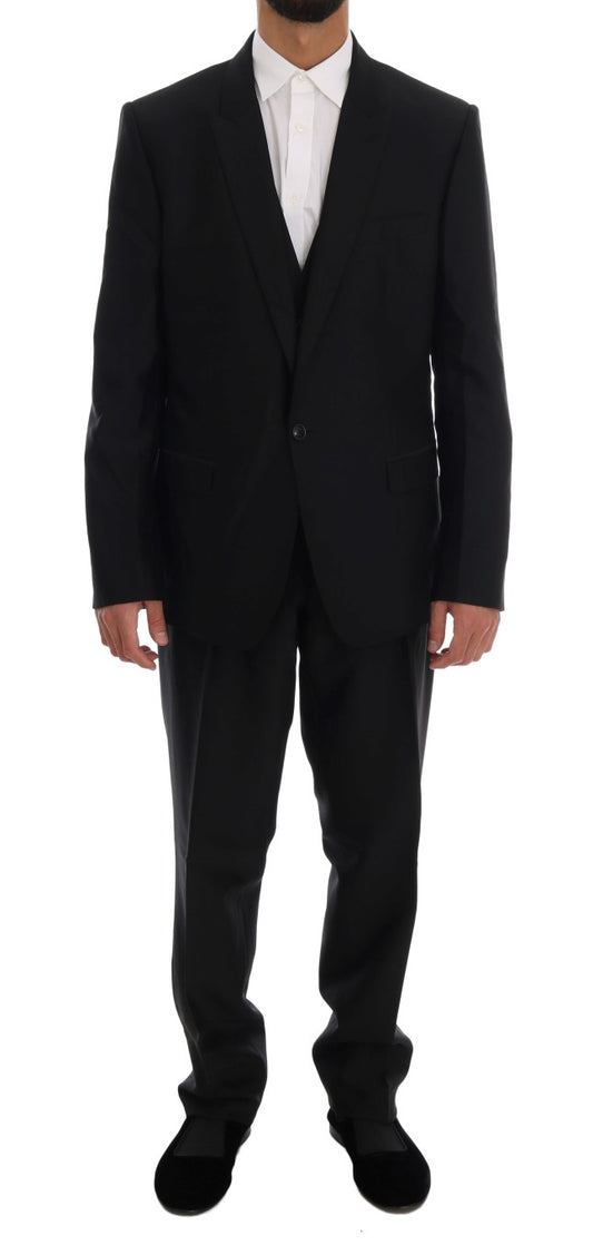 Elegant Black Slim Fit Three Piece Suit
