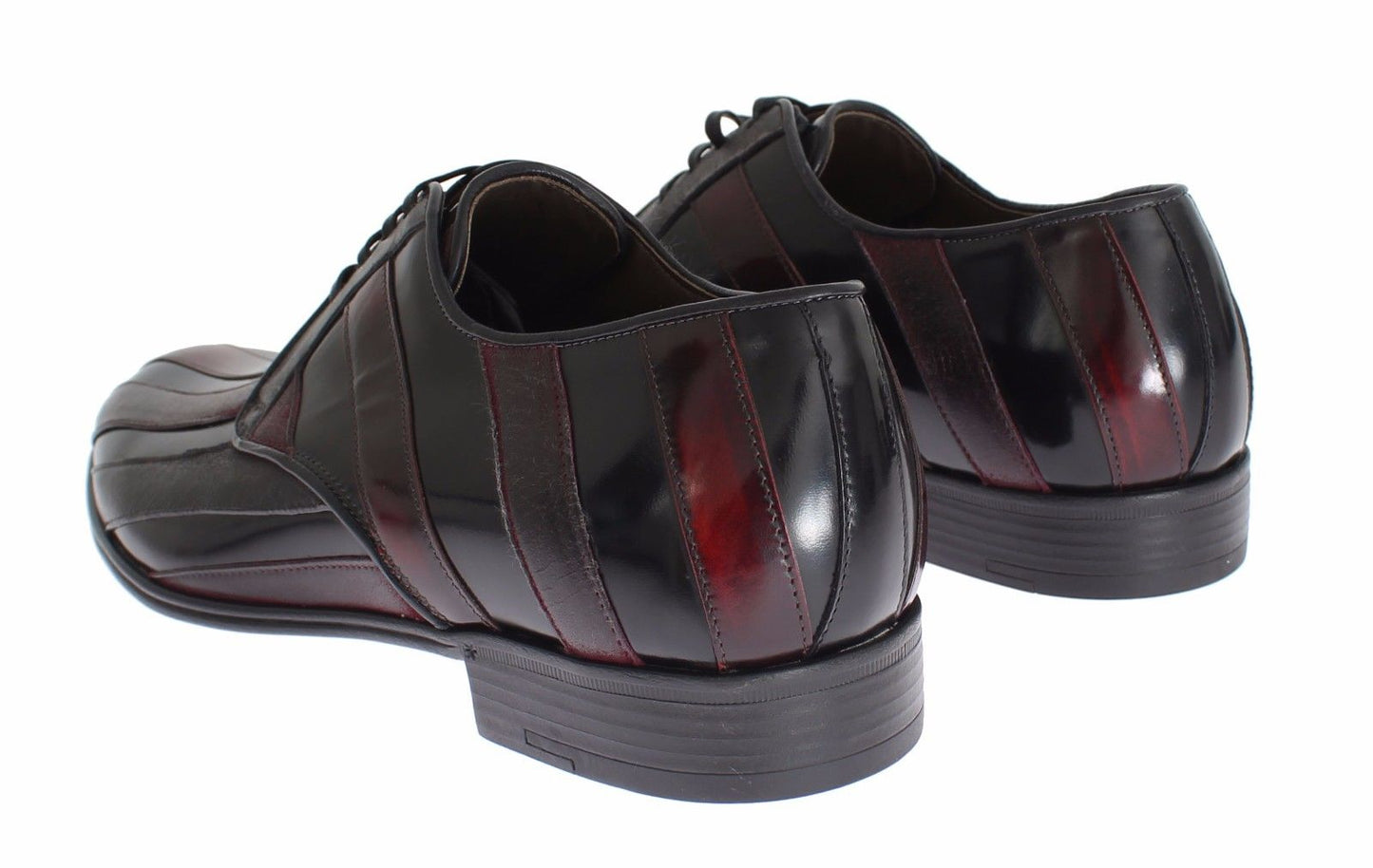 Elegant Black Bordeaux Striped Leather Dress Shoes