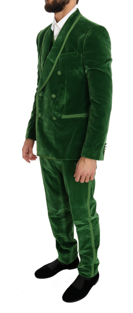 Emerald Elegance Velvet Three-Piece Suit
