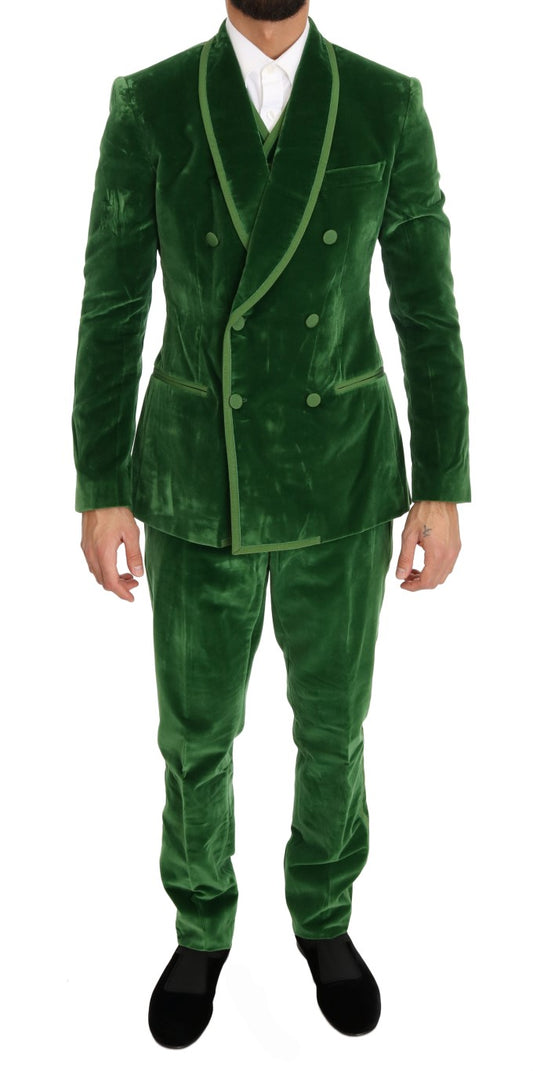 Emerald Elegance Velvet Three-Piece Suit