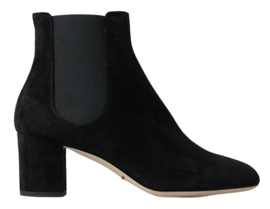 Black Suede Leather Ankle Boots Heels Shoes