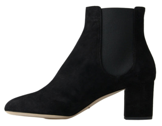 Black Suede Leather Ankle Boots Heels Shoes