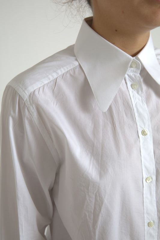 White Cotton Collared Long Sleeves Shirt Top