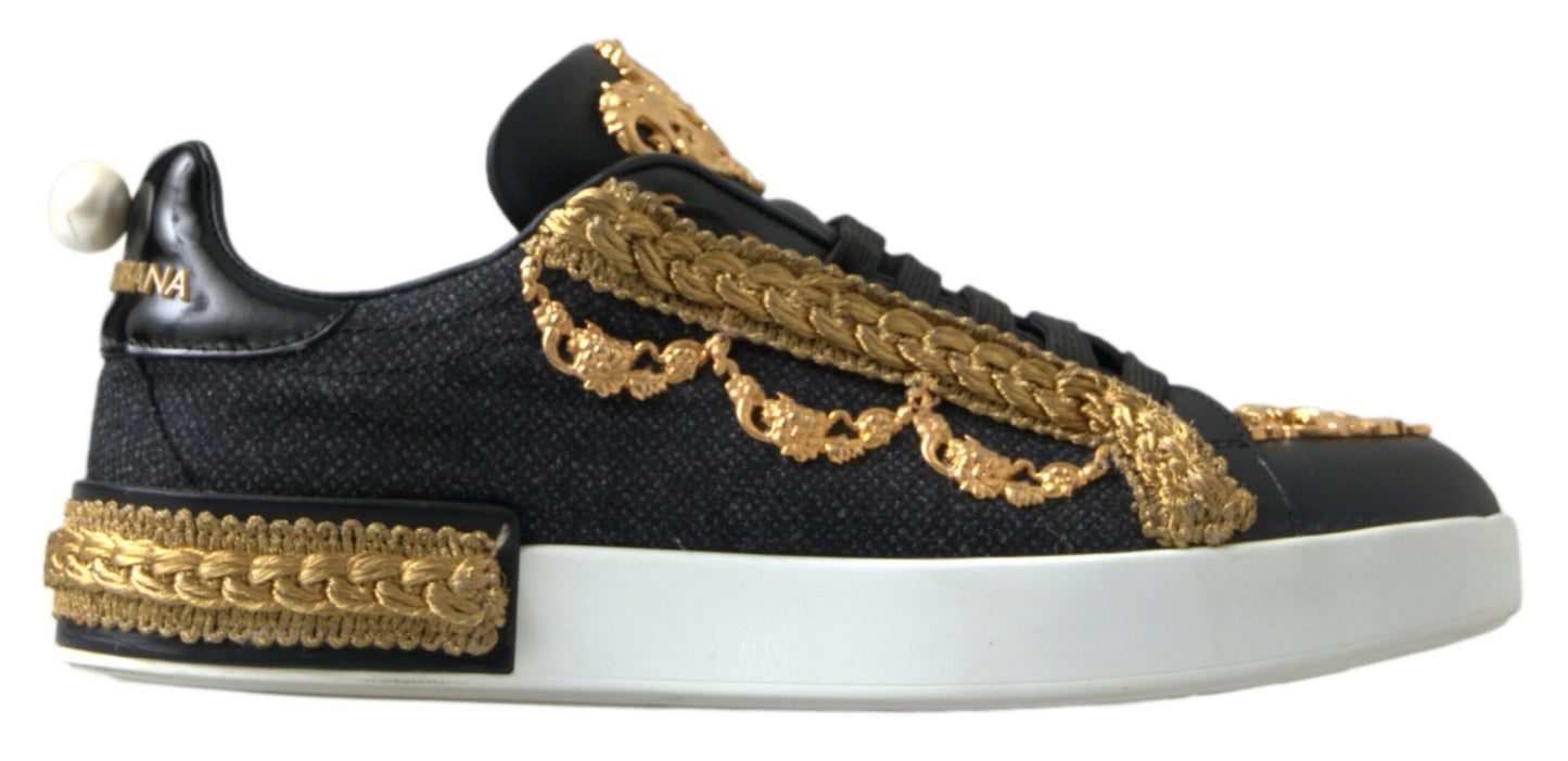 Elegant Portofino Sneakers in Black & Gold