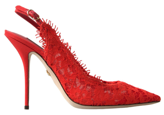 Red Taormina Lace Slingback Heels Pumps Shoes
