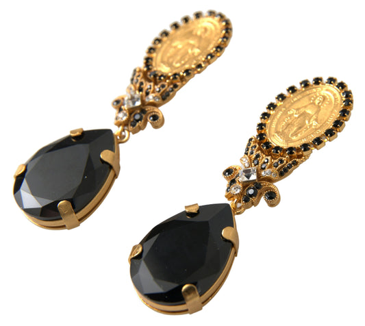 Gold Votive Crystal Madonna Earrings