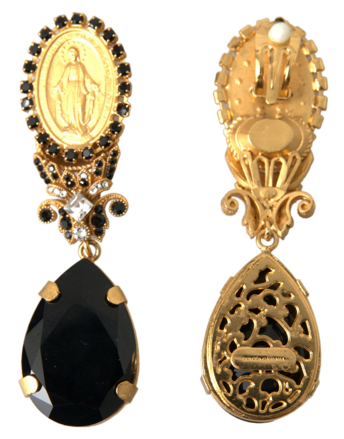 Gold Votive Crystal Madonna Earrings