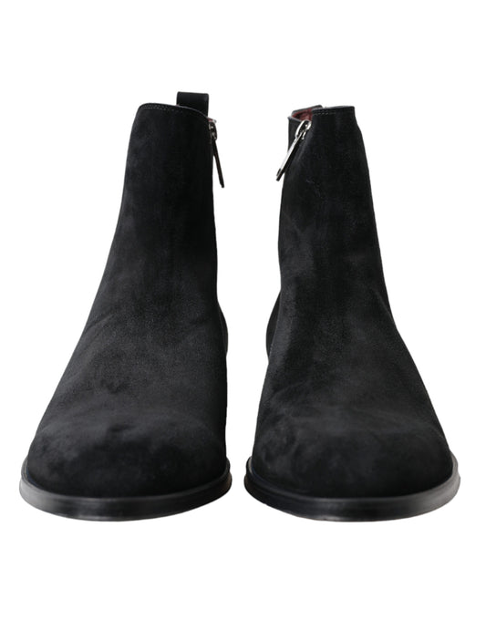 Black Suede Leather Mid Calf Men Boots Shoes