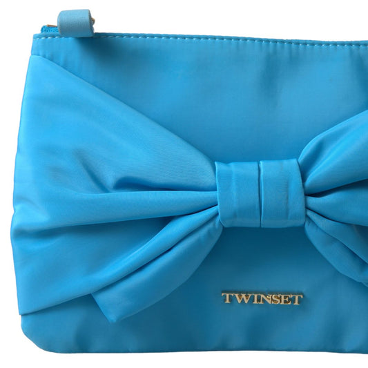 Blue Tafta Silk Large Bow Zipper Clutch Women Borse Logo Bag
