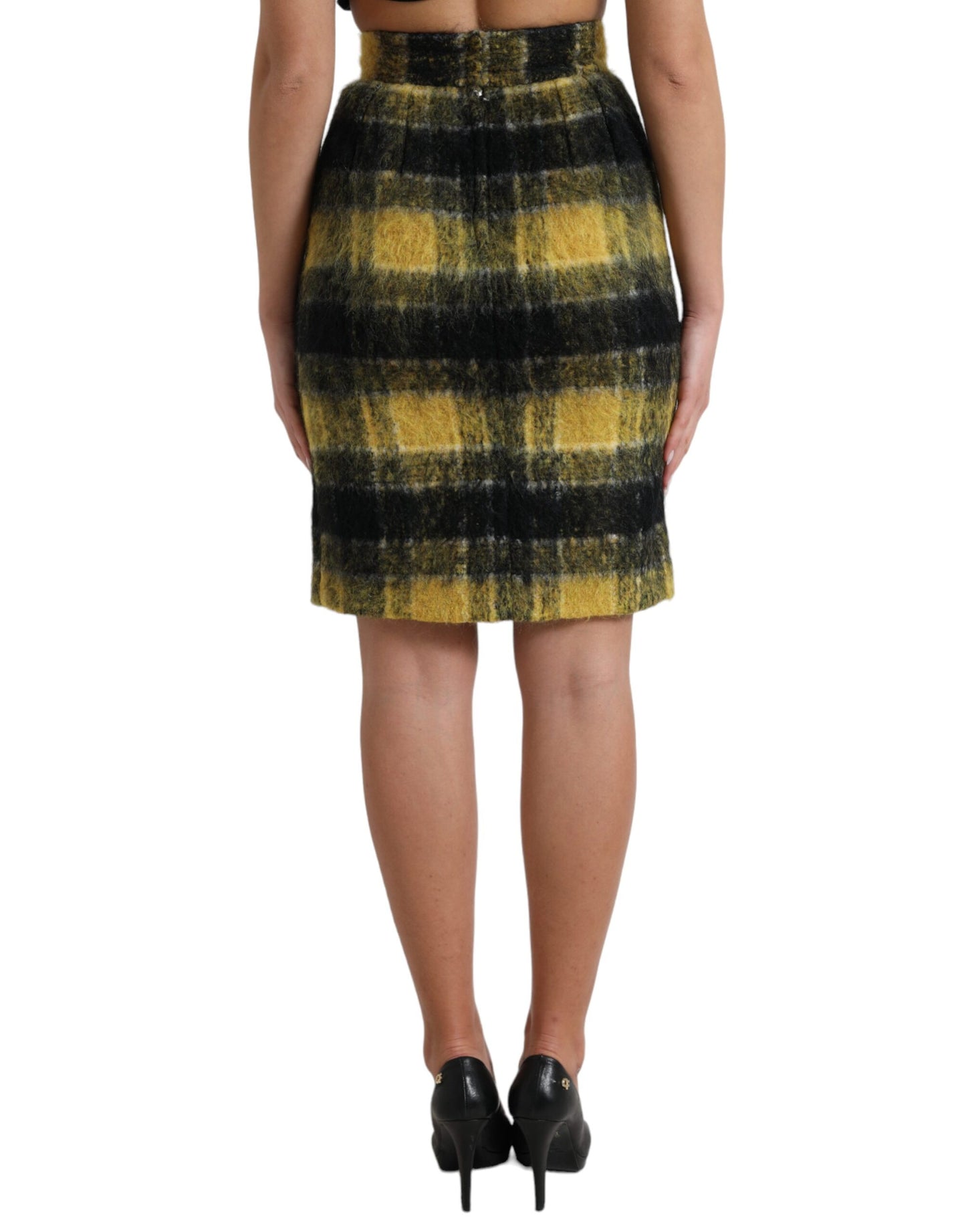 High Waist Check Print Silk-Lined Mini Skirt