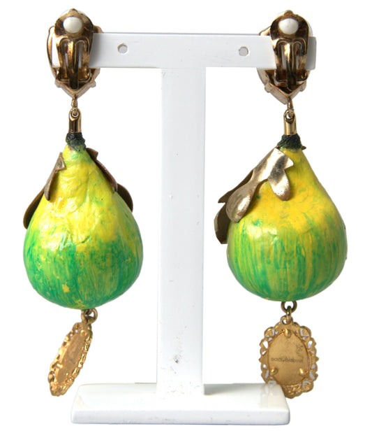 Green Fig Crystal Clip On Dangling Jewelry Earrings