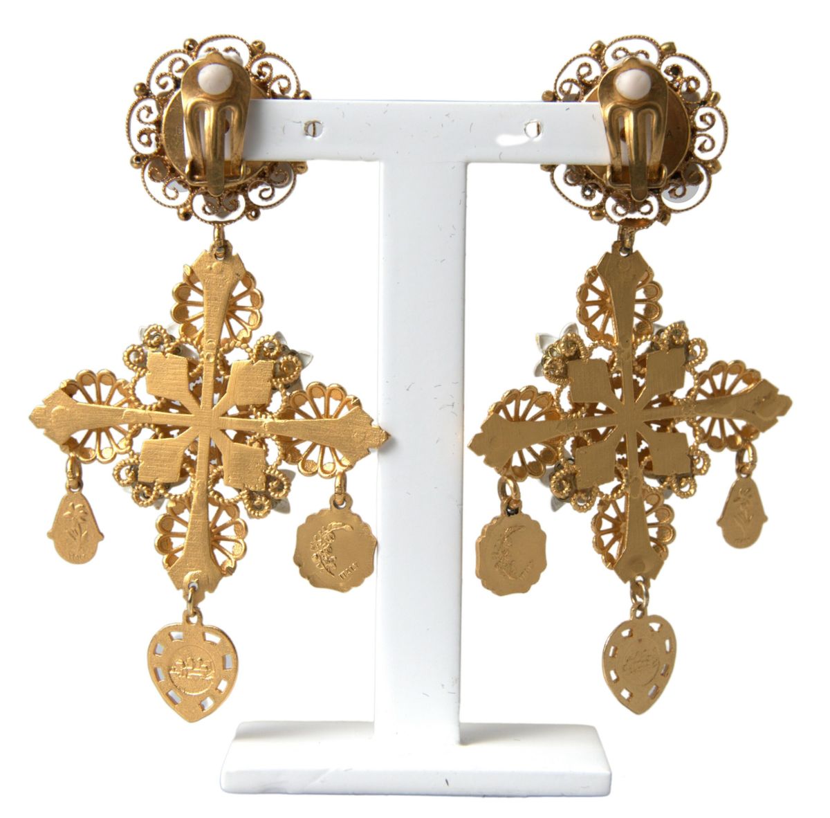 Elegant Gold Tone Madonna Floral Earrings