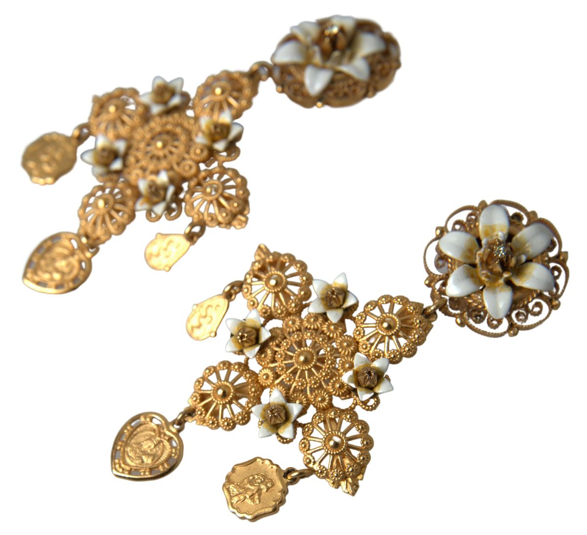 Elegant Gold Tone Madonna Floral Earrings