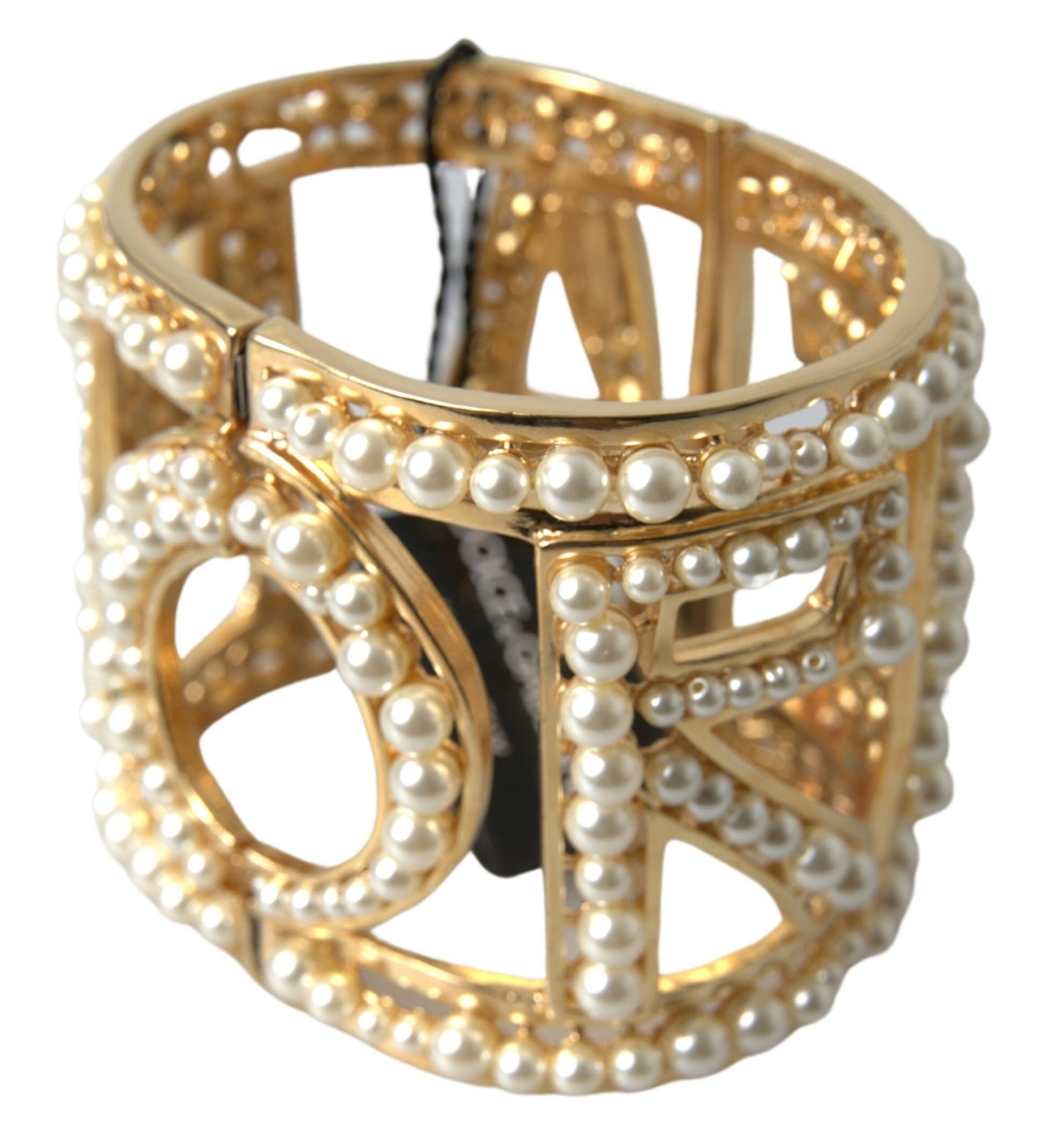 Elegant Gold Cuff with AMORE & Faux Pearls