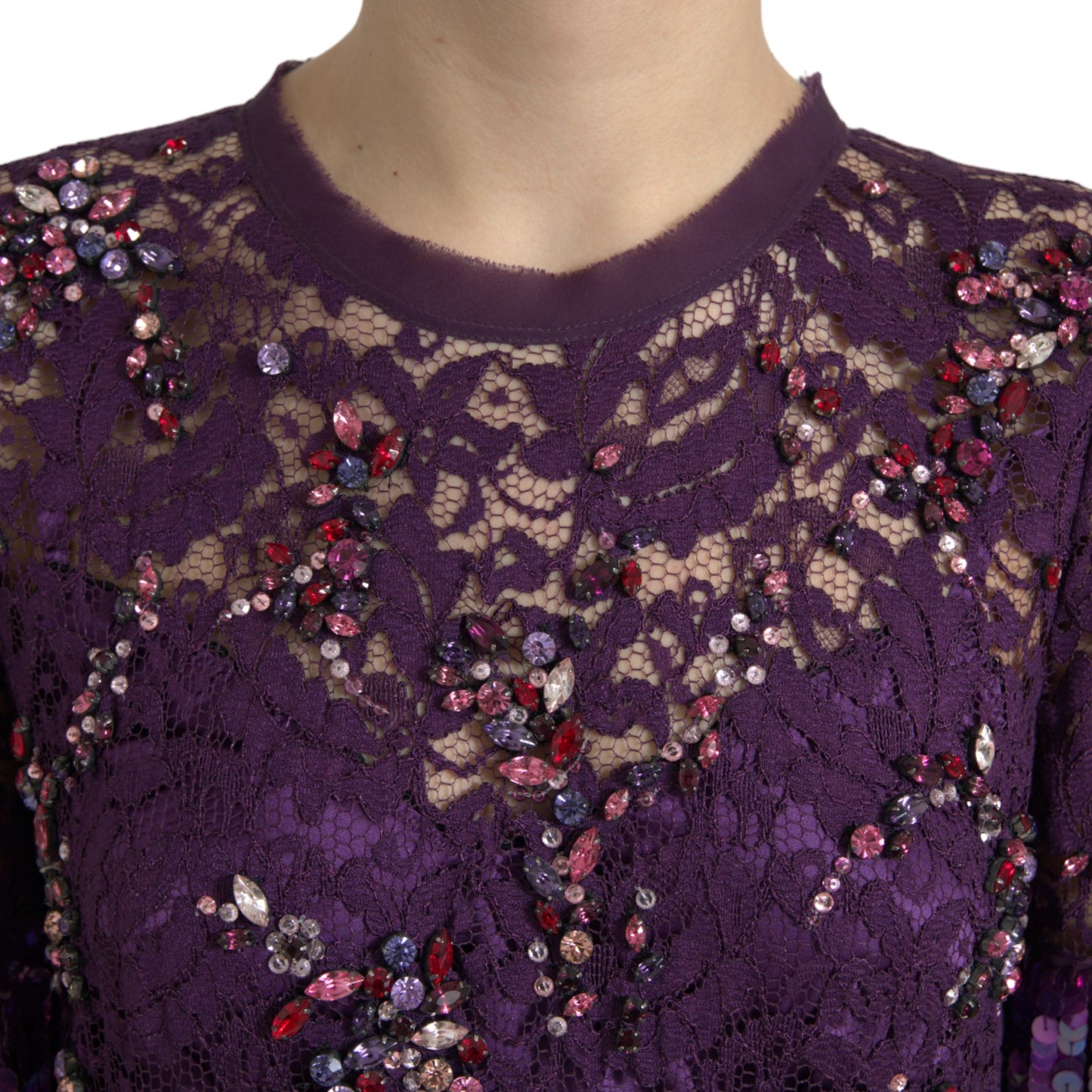 Elegant Purple Floral Lace Crystal Dress