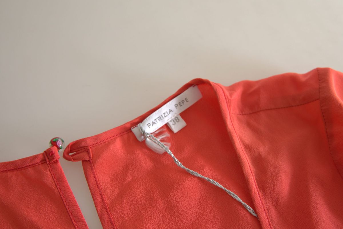 Chic Orange Silk Short Sleeve Blouse