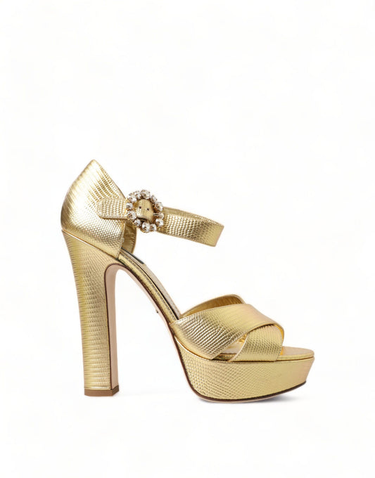 Gold Crystal-Embellished Leather Sandals