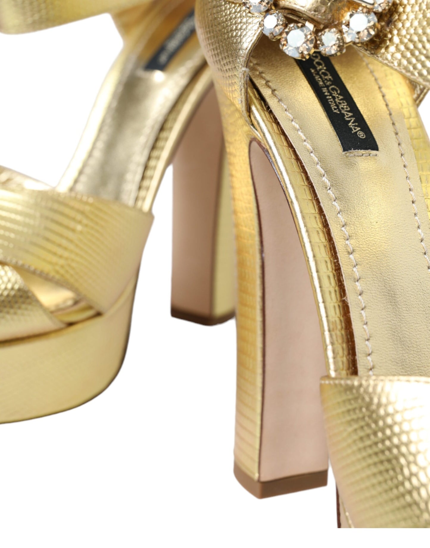 Gold Crystal-Embellished Leather Sandals
