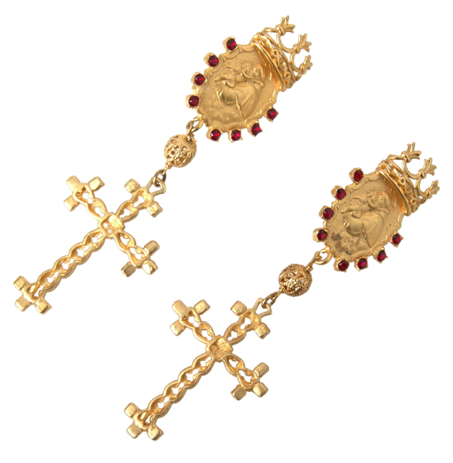 Regal Gold Cross & Crown Clip Earrings