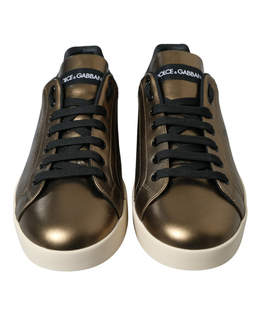 Bronze Leather Portofino Logo Men Sneakers Shoes
